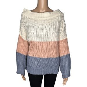 Aakaa women long sleeve off white gray peach knit sweater size S